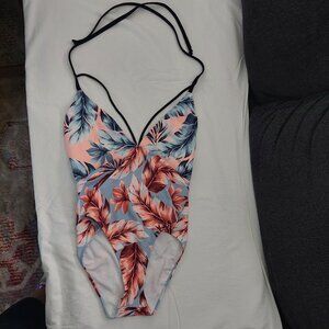 Victoria Secret PINK Floral One-Piece High Cut Plunge Sz M Swimsuit READ